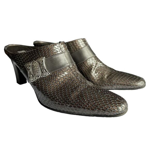 Brighton Rhyme Snakeskin Embossed Heeled Leather Mule - Picture 1 of 10